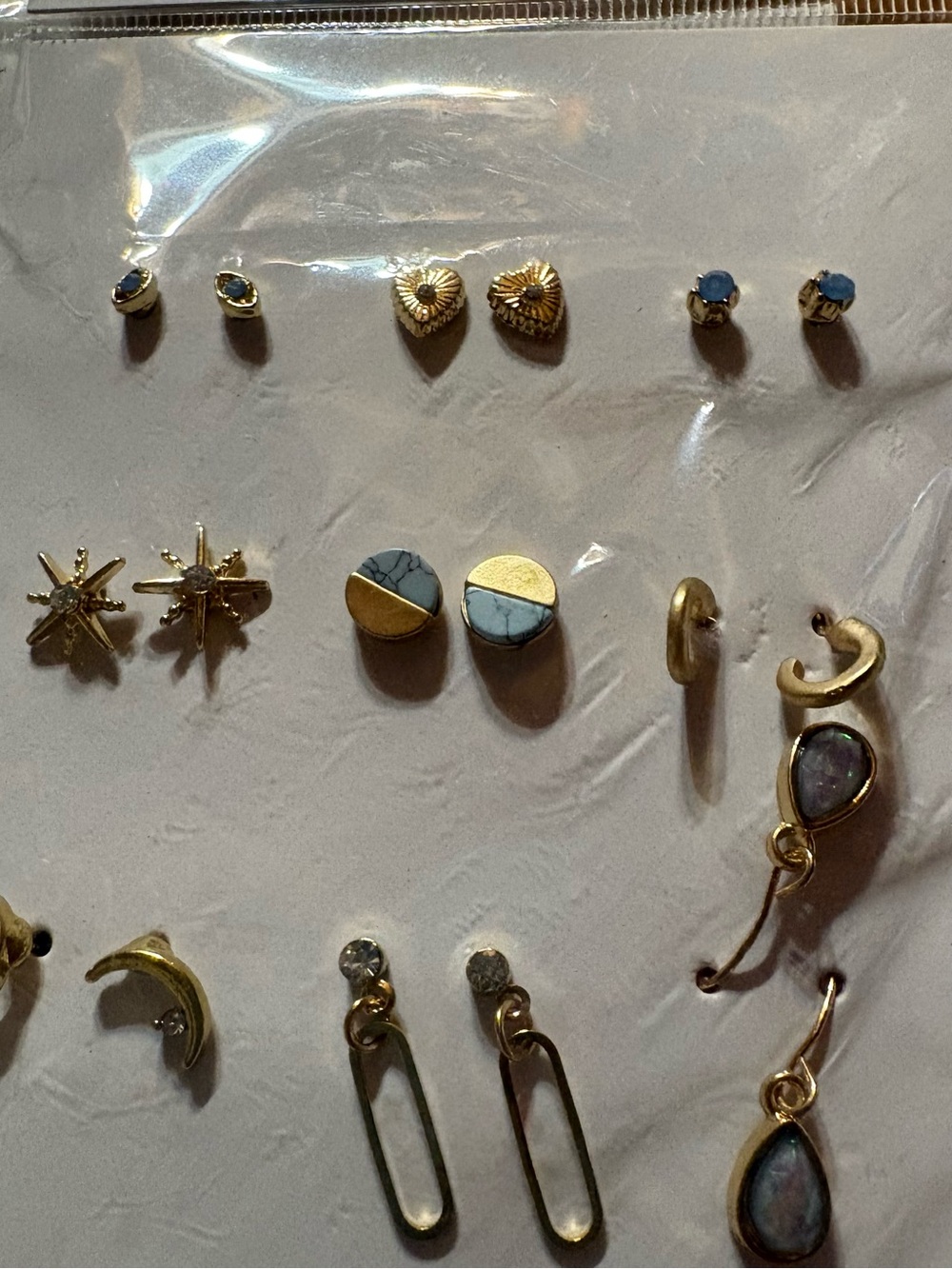 Gold and Blue Stone Mixed Stud & Drop Earring Set - Women Jewelry